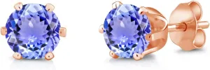 Gem Stone King Blue Tanzanite Rose Gold Plated Stud Earrings For Women Men | 1.80 Cttw | Gemstone December Birthstone | Round 6MM