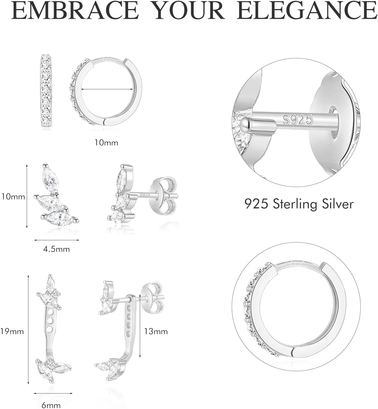 GEORGE  SMITH Sterling silver Earrings Set for Women, 14K gold plated Earrings Girls, 3 Pairs Earrings Set Hypoallergenic for Multiple Piercing