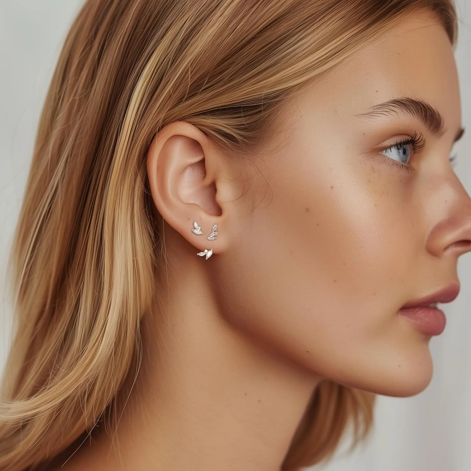 GEORGE  SMITH Sterling silver Earrings Set for Women, 14K gold plated Earrings Girls, 3 Pairs Earrings Set Hypoallergenic for Multiple Piercing
