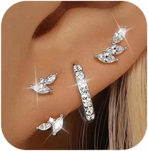 GEORGE  SMITH Sterling silver Earrings Set for Women, 14K gold plated Earrings Girls, 3 Pairs Earrings Set Hypoallergenic for Multiple Piercing