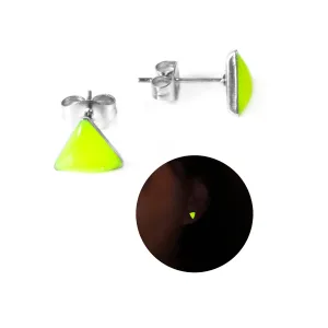 Glow in the Dark 8 mm. Triangle Stainless Steel Stud Earrings for Women, Teens and Girls, Hypoallergenic Post Earrings, Elesea Jewelry - Handmade in Italy (Yellow)