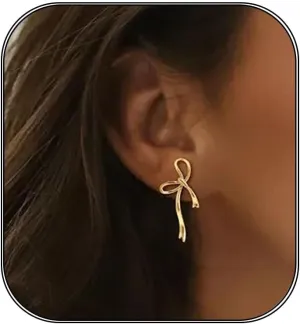 Gold Bow Earrings for Women Trendy-14K Gold Plated Bow Earrings,Statement,Hypoallergenic,Lightweight Stud Earrings Gold Jewelry-fightingtoge