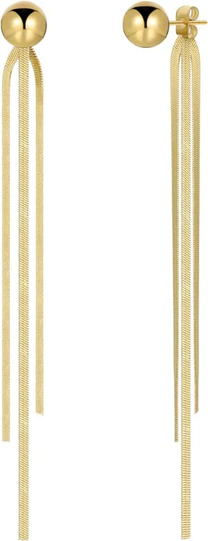 Gold Chain Dangle Earrings for Women 18K Gold Fringe Bead Snake Chain Tassel Dangle Drop Earrings for Wedding Bridesmaid Party Proms