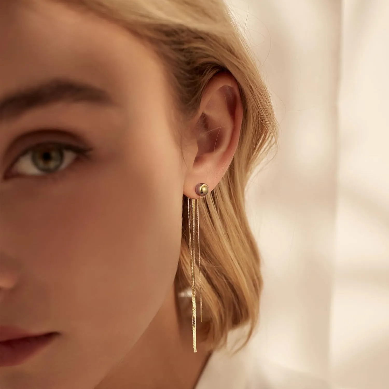 Gold Chain Dangle Earrings for Women 18K Gold Fringe Bead Snake Chain Tassel Dangle Drop Earrings for Wedding Bridesmaid Party Proms