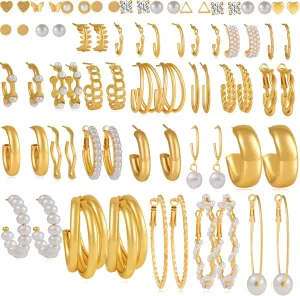 Gold Crystal Chunky Hoop Earrings - Sparkly Rhinestone Teardrop Design with 925 Sterling Silver Posts - Trendy Jewelry for Women, Perfect for Special Occasions (36pc)