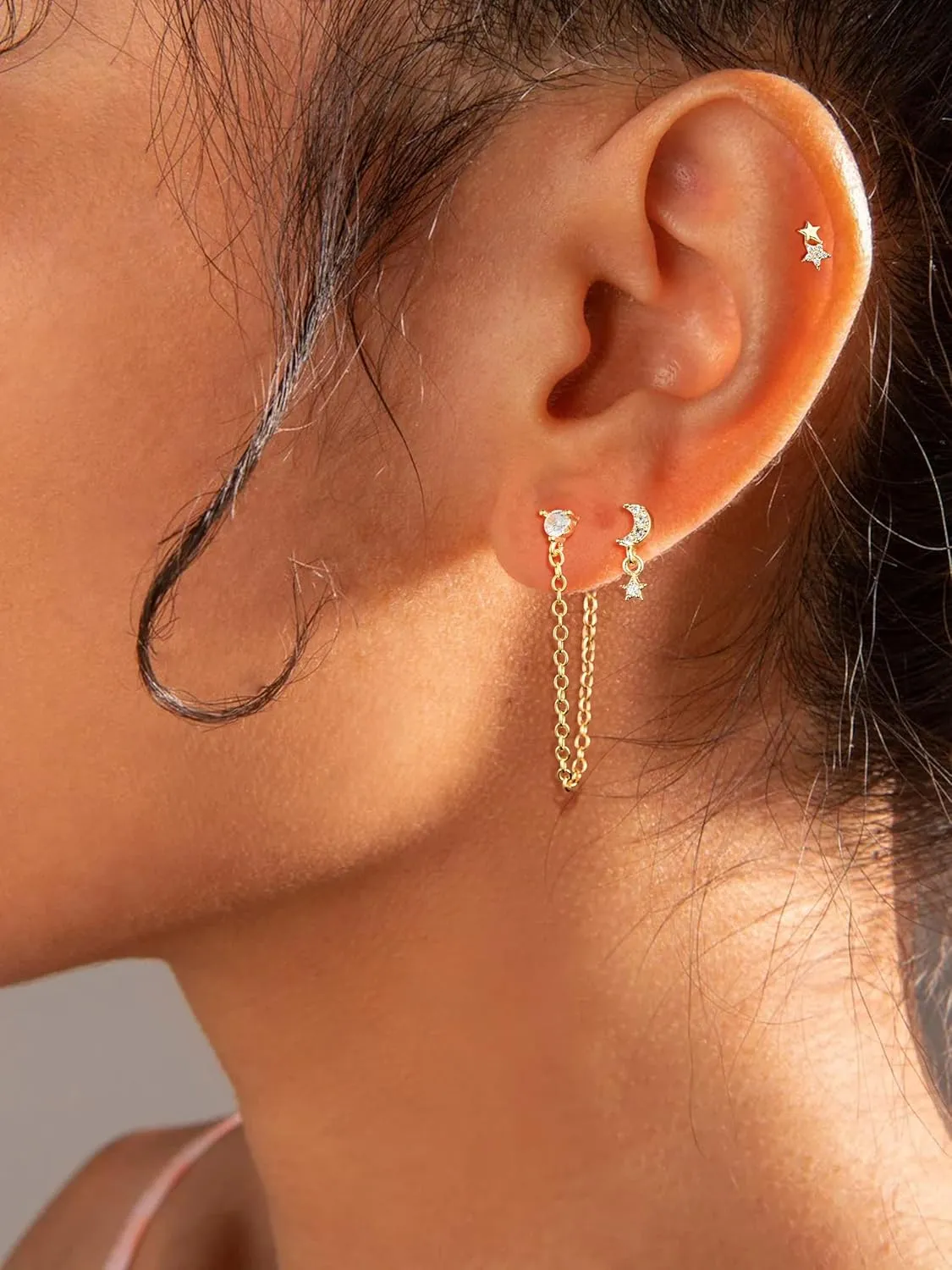Gold Ear Cuffs Earrings for Women Non Piercing - Clip on Cartilage Earrings Dainty 14K Gold Sterling Silver Plated Cubic Zirconia Huggie Hoop Earring for Women No Tarnish Trendy Jewelry Set