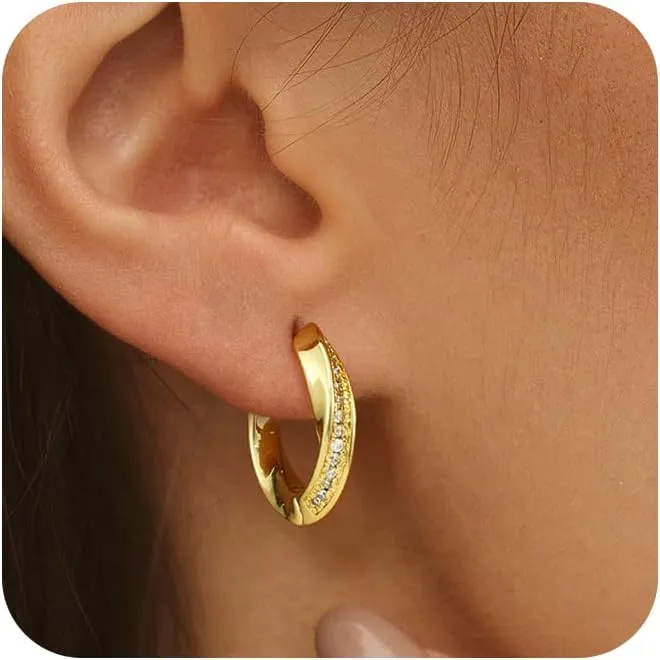Gold Earrings for Women Hypoallergenic Huggie Earrings Gold Plated Twisted Huggie Hoop Earring Diamond Hoop Earrings for Women Lightweight Chunky Hoop Earrings Jewelry for Gifts