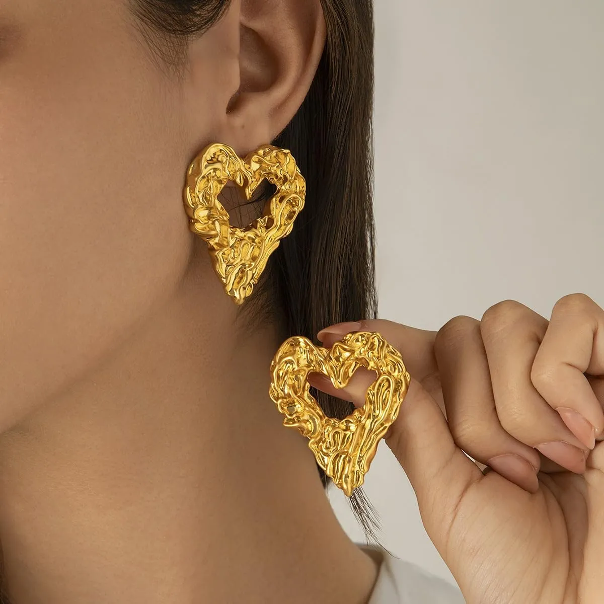 Gold Heart Earrings Melted Liquid Earrings Geometric Irregular Earrings WaterDrop Stainless Steel Earrings Embrace Minimalist Earrings Gold Statement Earrings for Women