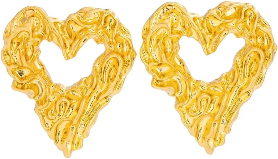 Gold Heart Earrings Melted Liquid Earrings Geometric Irregular Earrings WaterDrop Stainless Steel Earrings Embrace Minimalist Earrings Gold Statement Earrings for Women