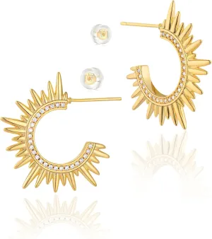 Gold Hoop Earrigs for Women 14K Gold Plated Lightweight Chunky Gold Hoops Jewelry Hypoallergenic Dainty Earring Studs Trendy Sun Spike Hoops Illusion Earrings Double Twist Huggie Hoop Earrings