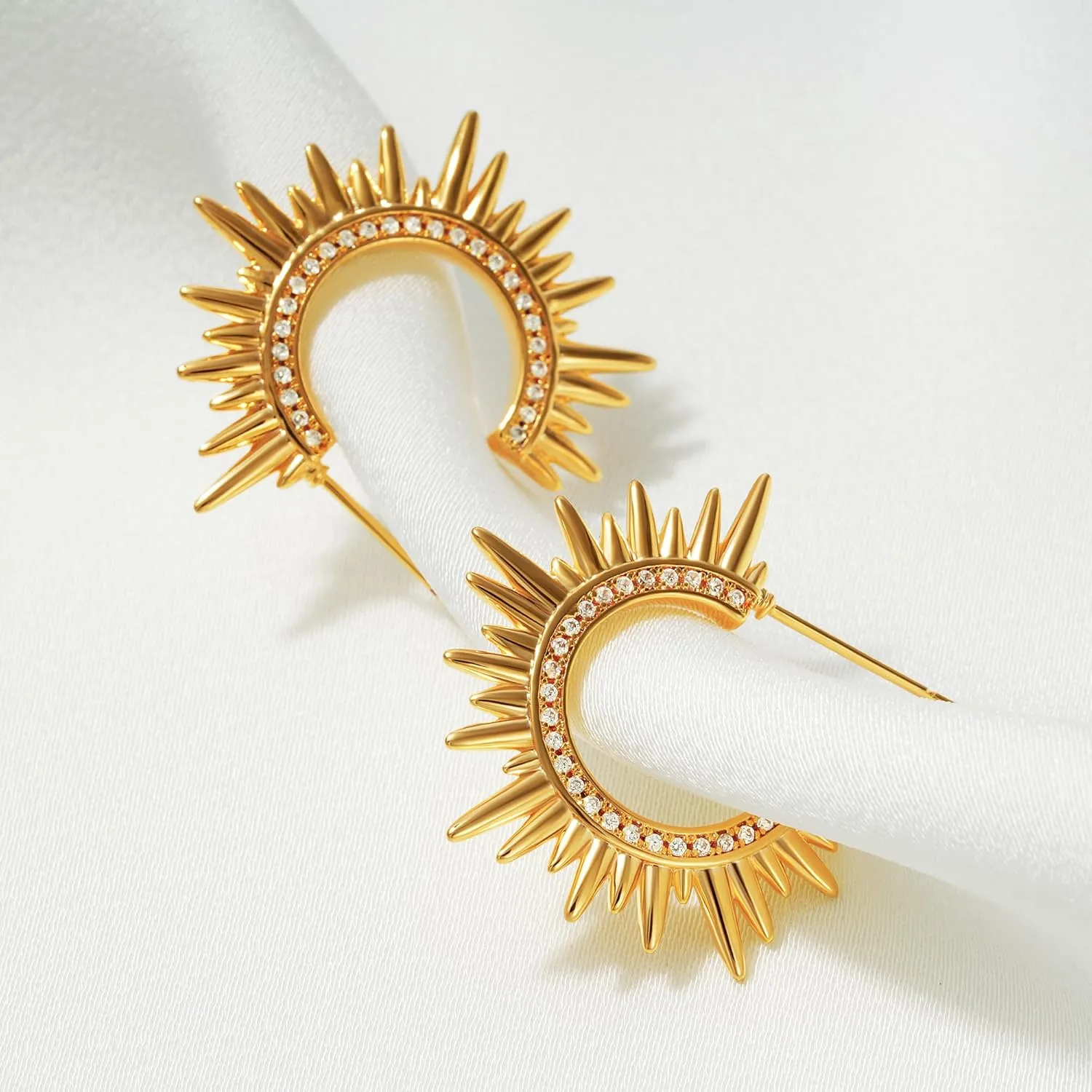 Gold Hoop Earrigs for Women 14K Gold Plated Lightweight Chunky Gold Hoops Jewelry Hypoallergenic Dainty Earring Studs Trendy Sun Spike Hoops Illusion Earrings Double Twist Huggie Hoop Earrings