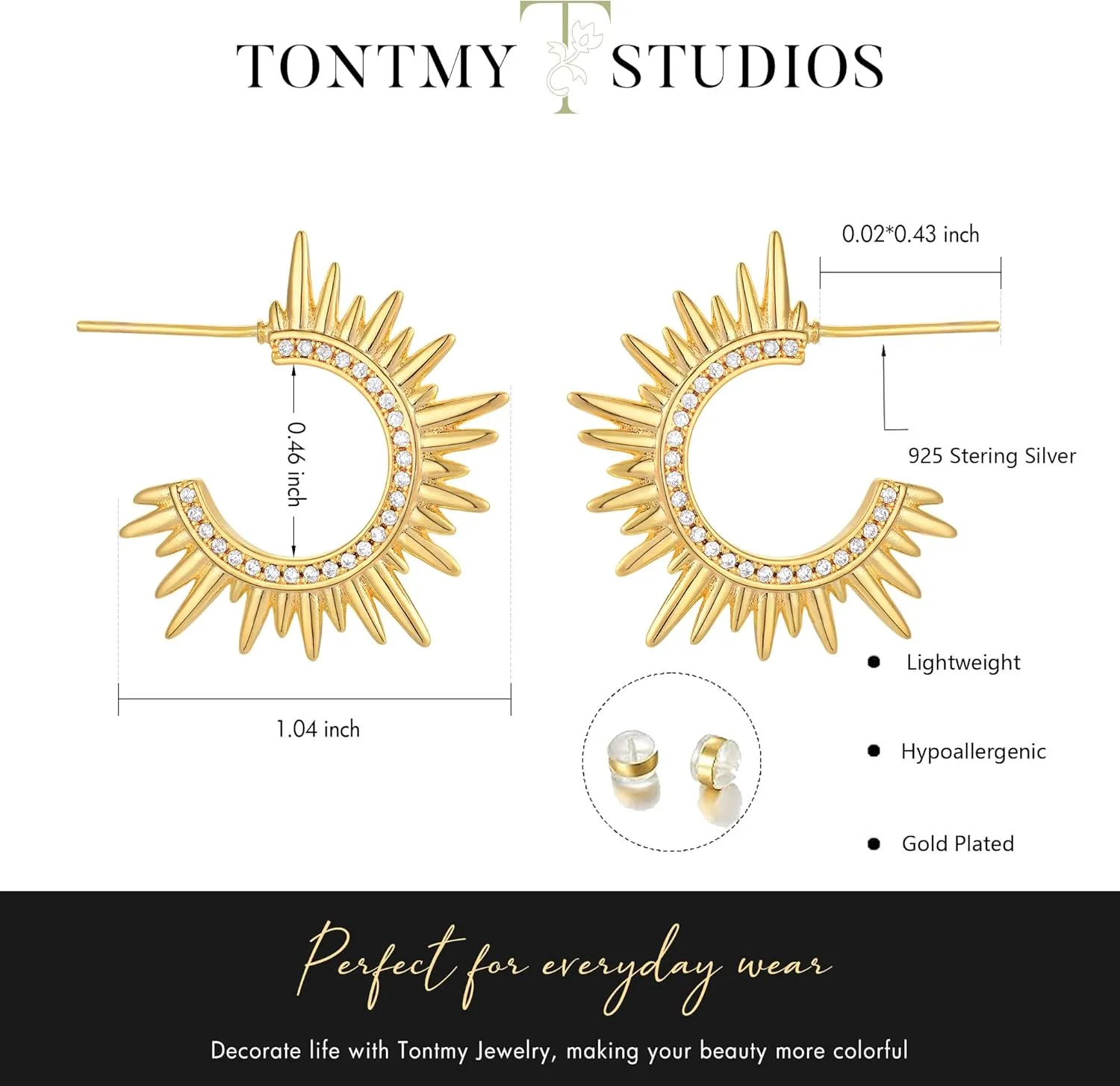 Gold Hoop Earrigs for Women 14K Gold Plated Lightweight Chunky Gold Hoops Jewelry Hypoallergenic Dainty Earring Studs Trendy Sun Spike Hoops Illusion Earrings Double Twist Huggie Hoop Earrings
