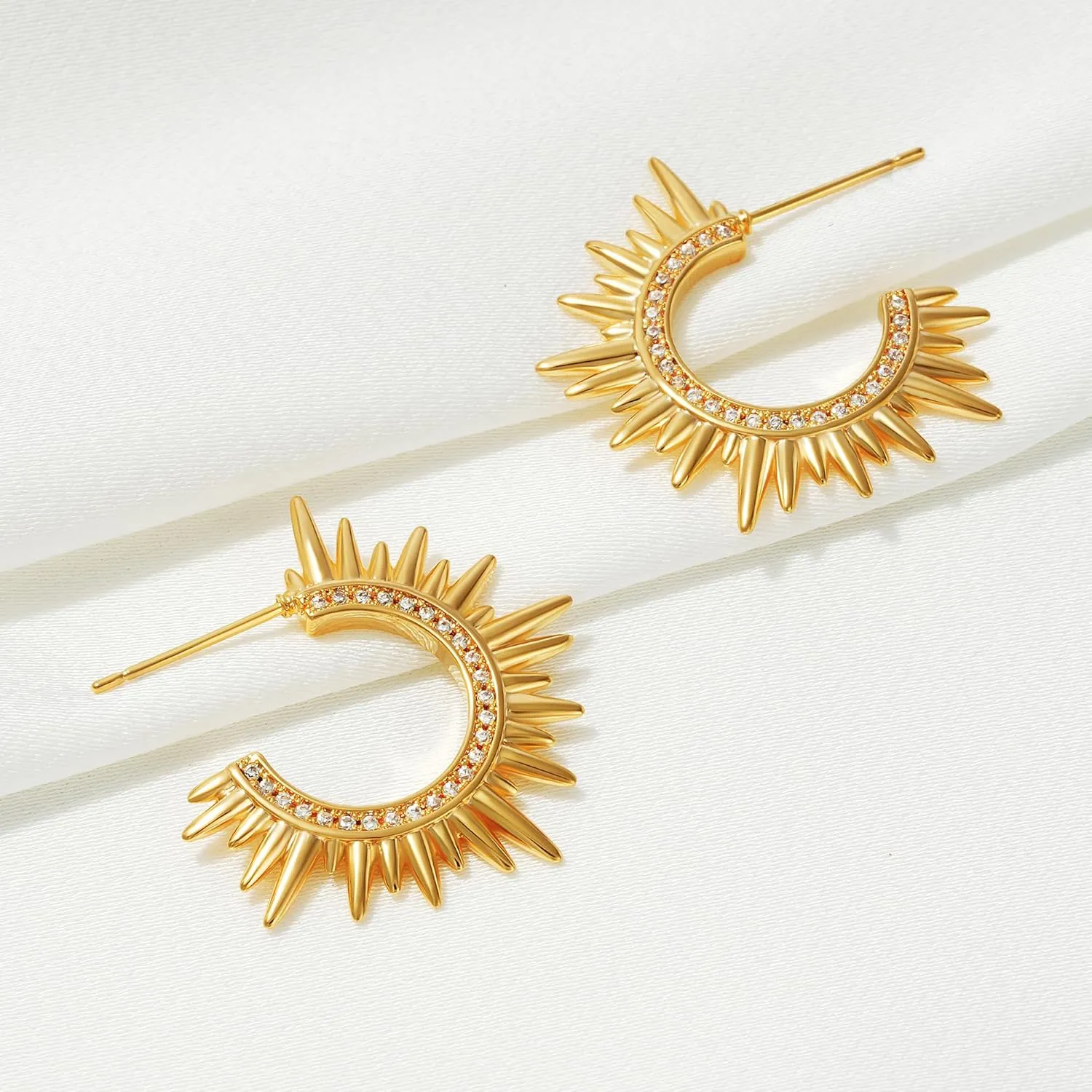 Gold Hoop Earrigs for Women 14K Gold Plated Lightweight Chunky Gold Hoops Jewelry Hypoallergenic Dainty Earring Studs Trendy Sun Spike Hoops Illusion Earrings Double Twist Huggie Hoop Earrings
