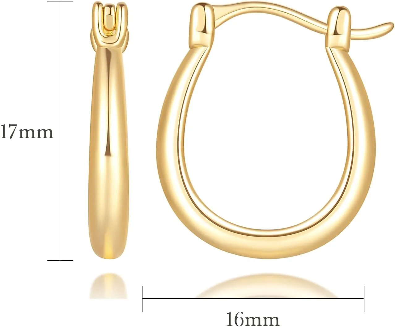 Gold Hoop Earrings 14K Gold Hoop Earrings for Women Earring U-shaped Small Hoops Earring for Women 16/25/30/35mm