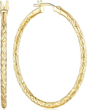 Gold Hoop Earrings 14K Gold Hoop Earrings for Women Large 14K Earring Hoops Interlaced Engraving Design Womens Earring Hoops 35/40mm