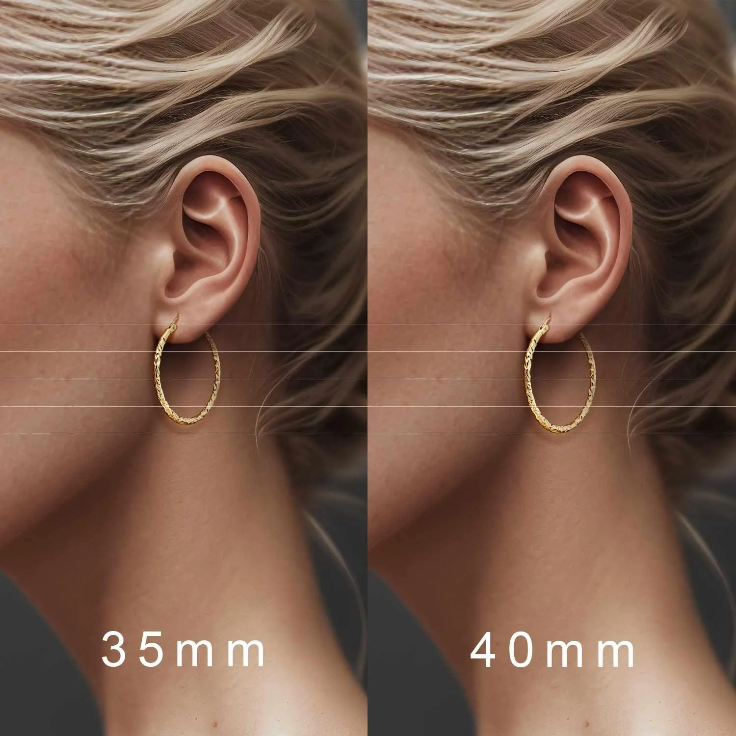 Gold Hoop Earrings 14K Gold Hoop Earrings for Women Large 14K Earring Hoops Interlaced Engraving Design Womens Earring Hoops 35/40mm