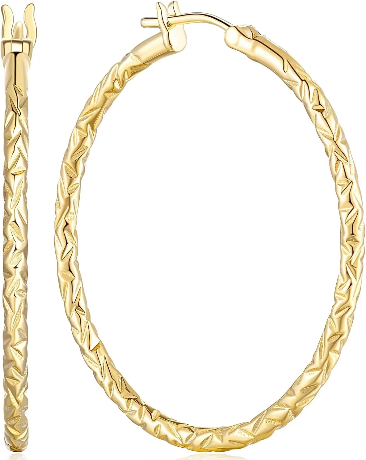 Gold Hoop Earrings 14K Gold Hoop Earrings for Women Large 14K Earring Hoops Interlaced Engraving Design Womens Earring Hoops 35/40mm