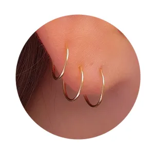 Gold Hoop Earrings - 3 pcs 6mm 8mm 10mm 20 gauge Small Huggie Lobe Cartilage Earring hoops - 14k Gold Filled Earrings For Women - Handmade Piercing Rings - Gift Ready