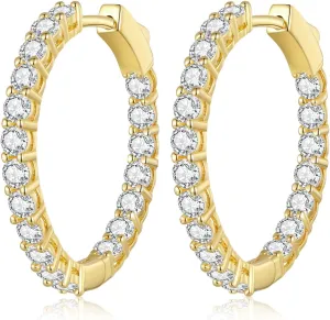Gold Hoop Earrings for Women 14K Gold Plated Cubic Zirconia Hoop Earrings for Women 30mm Diamond Hoop Earrings Valentine's Day Mother's Day Birthday Jewelry Gift for Women