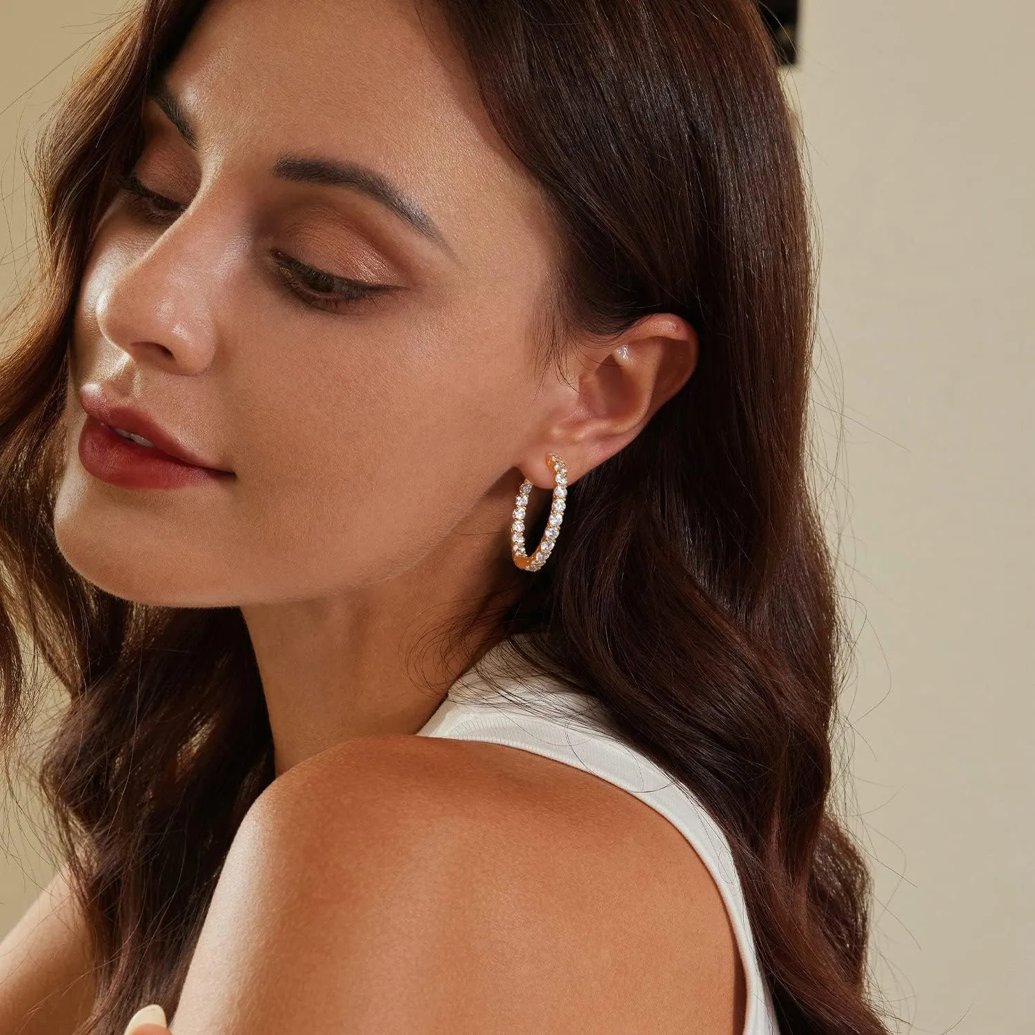 Gold Hoop Earrings for Women 14K Gold Plated Cubic Zirconia Hoop Earrings for Women 30mm Diamond Hoop Earrings Valentine's Day Mother's Day Birthday Jewelry Gift for Women