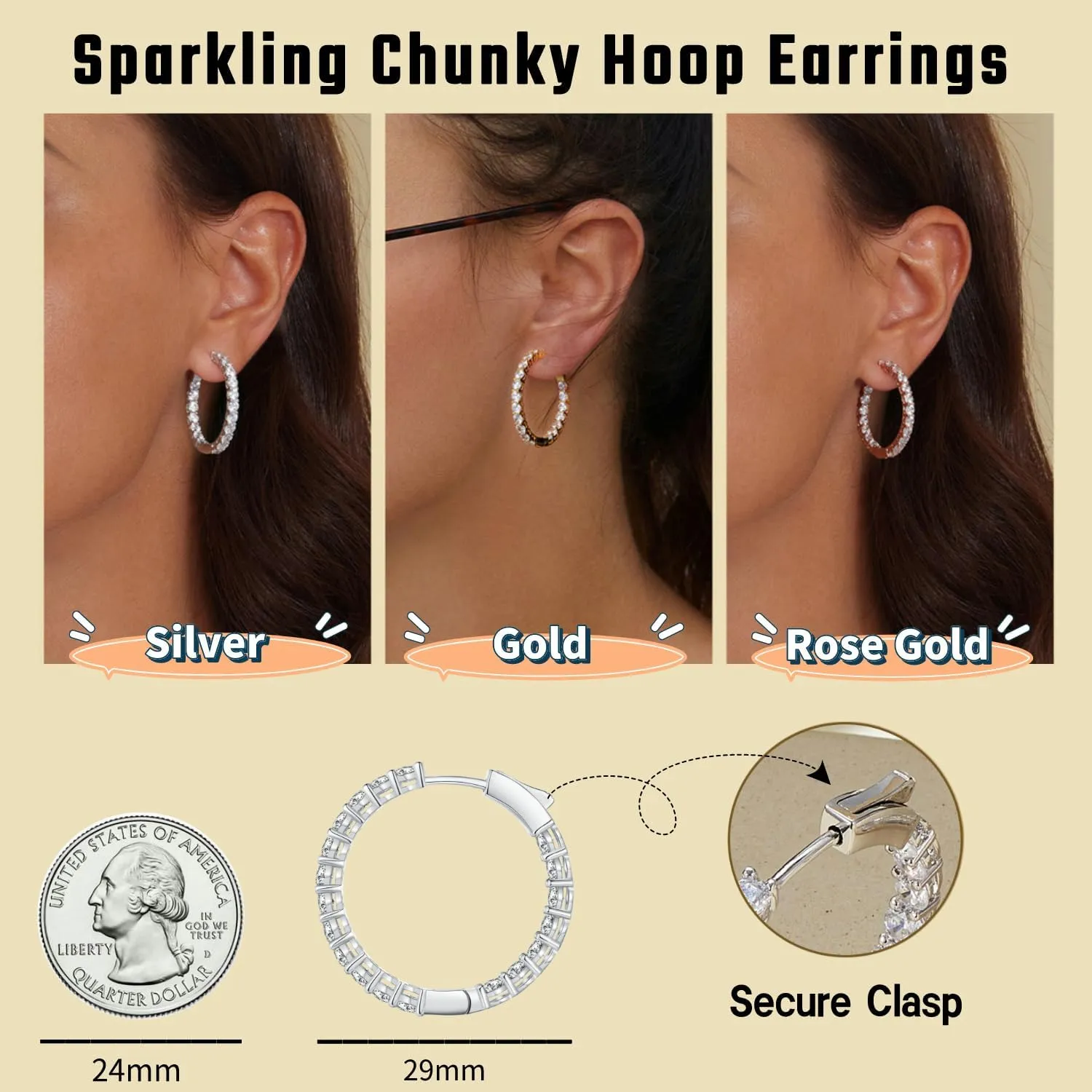 Gold Hoop Earrings for Women 14K Gold Plated Cubic Zirconia Hoop Earrings for Women 30mm Diamond Hoop Earrings Valentine's Day Mother's Day Birthday Jewelry Gift for Women