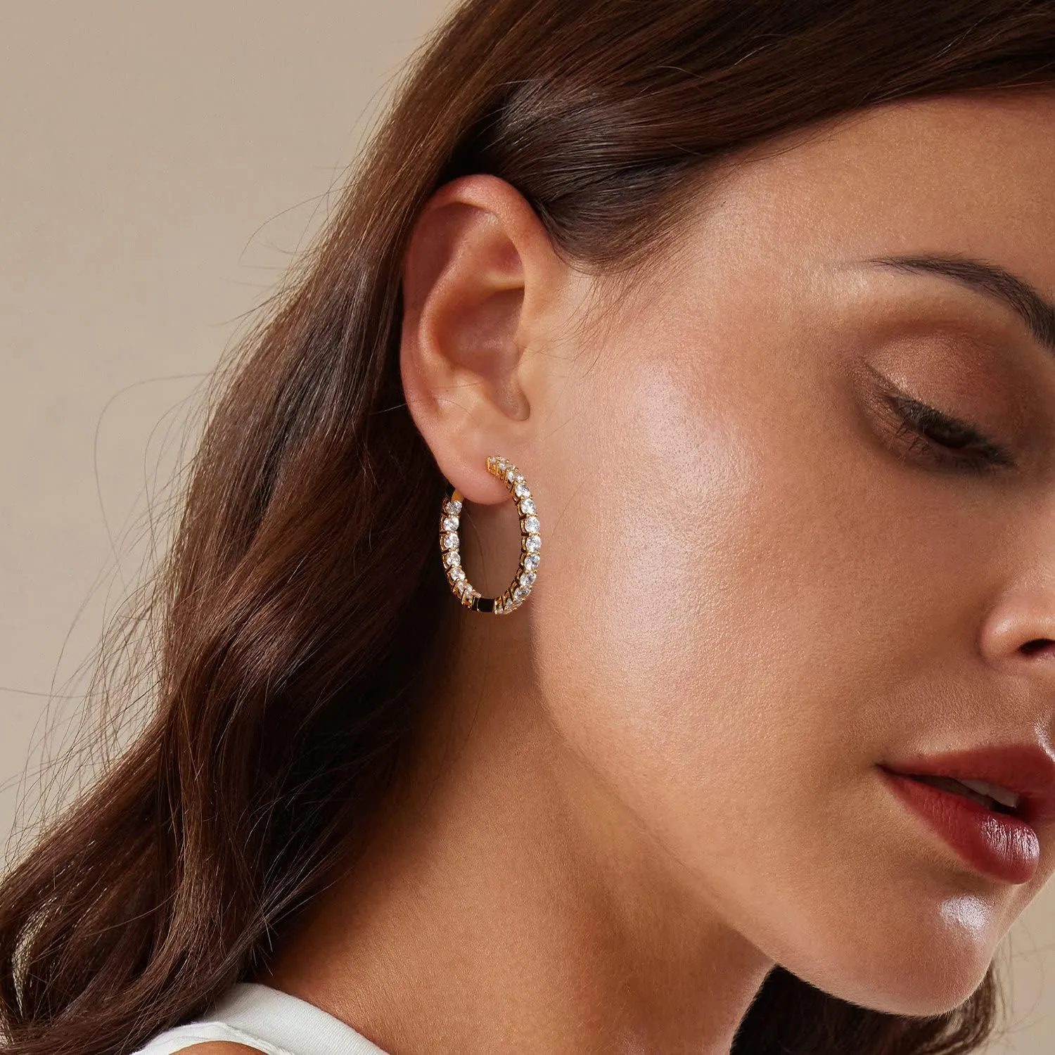 Gold Hoop Earrings for Women 14K Gold Plated Cubic Zirconia Hoop Earrings for Women 30mm Diamond Hoop Earrings Valentine's Day Mother's Day Birthday Jewelry Gift for Women