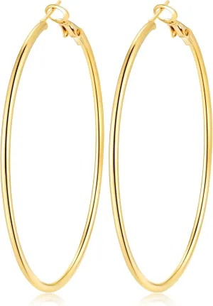 Gold Hoop Earrings for Women Hypoallergenic Stainless Steel Large Thin Gold Hoop Earrings Lightweight Big Hoops Aretes de Acero Inoxidable para Mujer 30/40/50/60MM