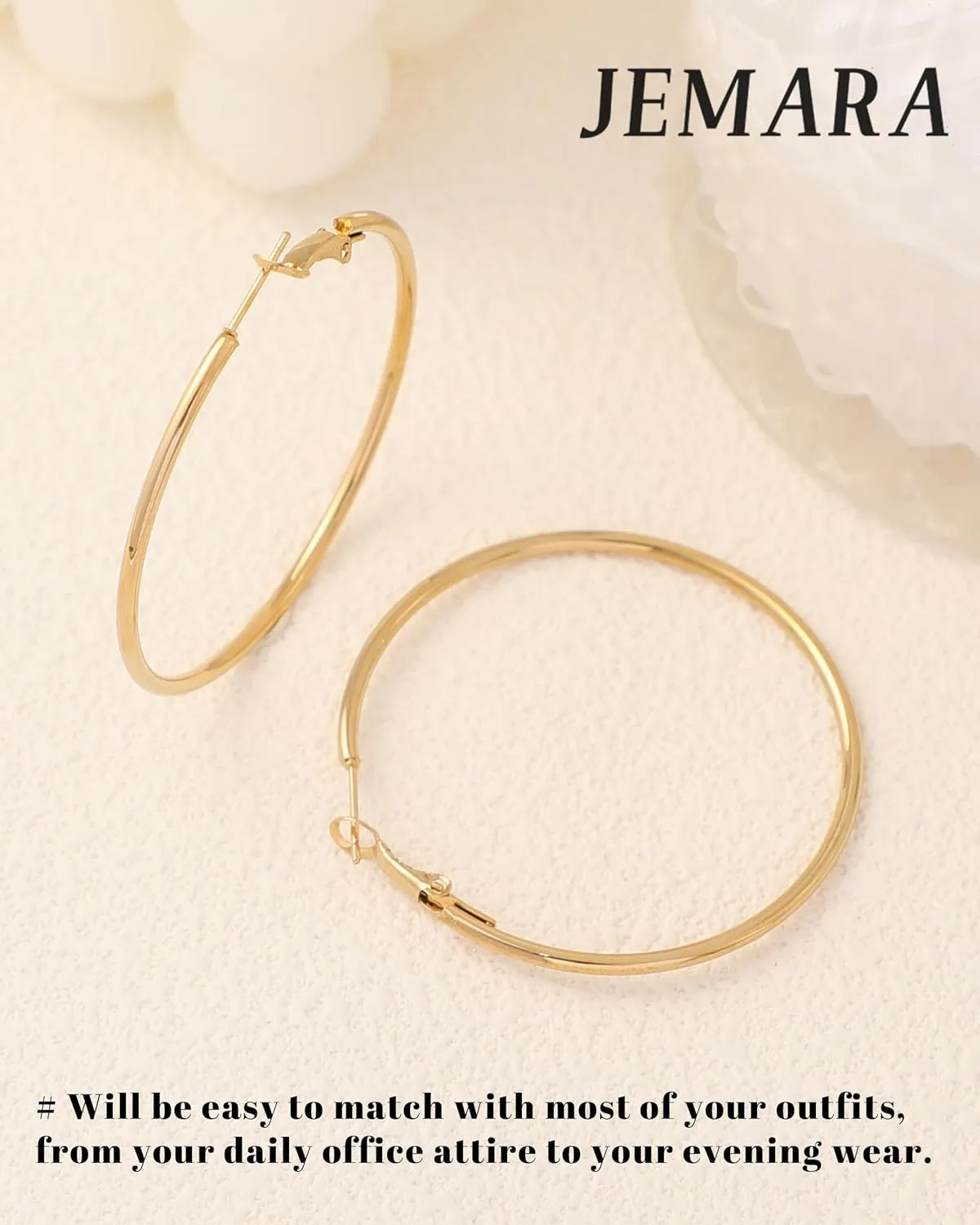 Gold Hoop Earrings for Women Hypoallergenic Stainless Steel Large Thin Gold Hoop Earrings Lightweight Big Hoops Aretes de Acero Inoxidable para Mujer 30/40/50/60MM