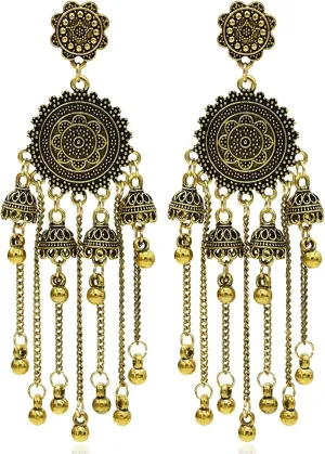Gold Indian Earrings Traditional Jhumka Earrings Vintage Ethnic Long Dangle Earring Jewelry Gifts for Women