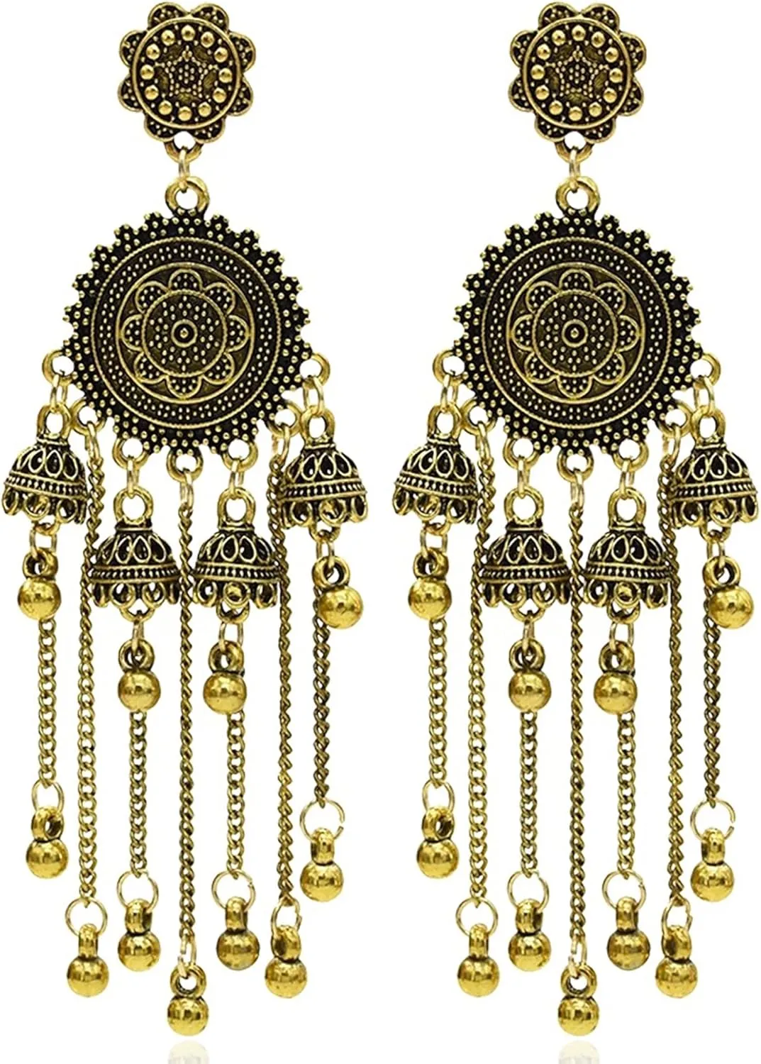 Gold Indian Earrings Traditional Jhumka Earrings Vintage Ethnic Long Dangle Earring Jewelry Gifts for Women