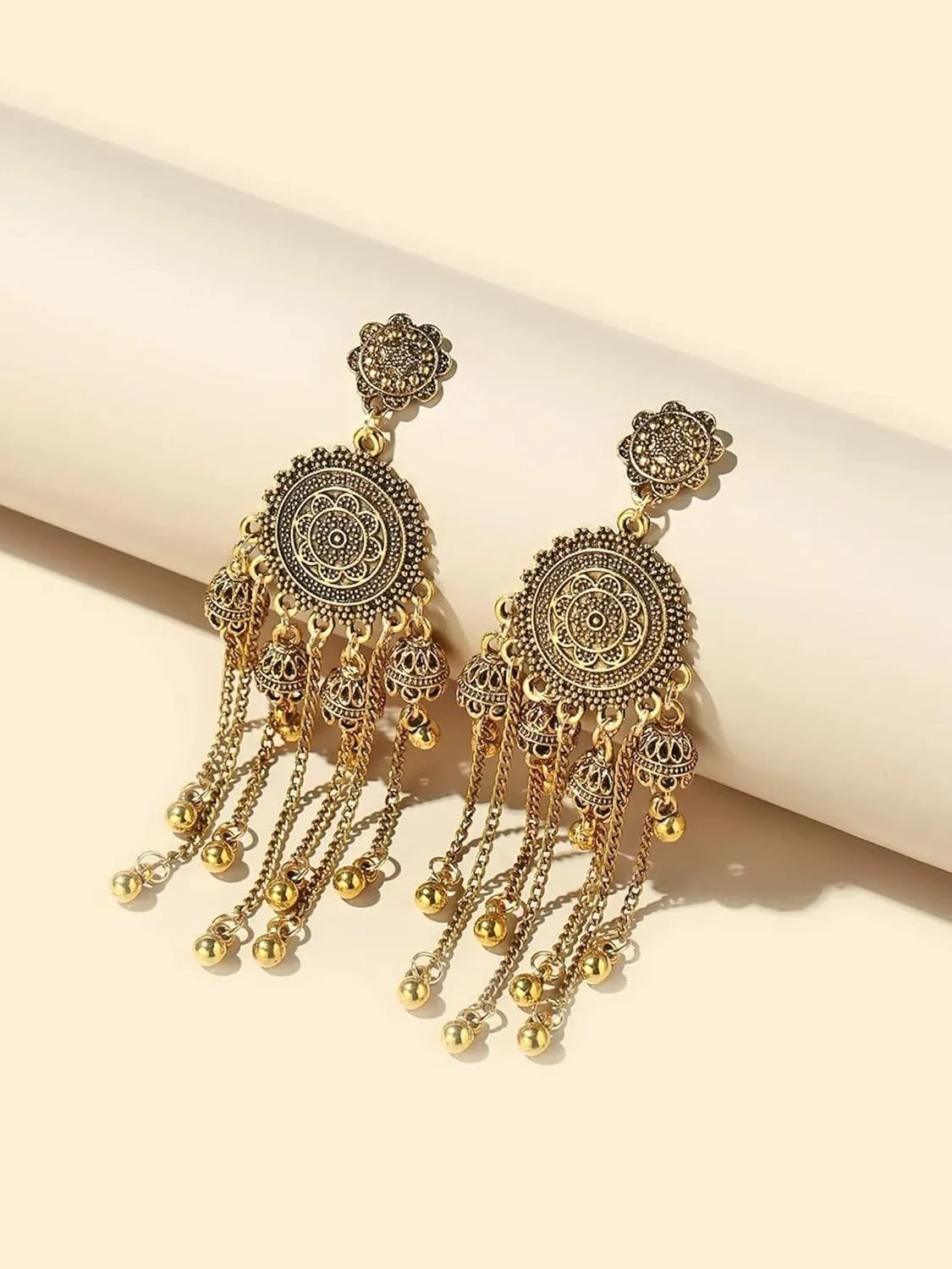Gold Indian Earrings Traditional Jhumka Earrings Vintage Ethnic Long Dangle Earring Jewelry Gifts for Women