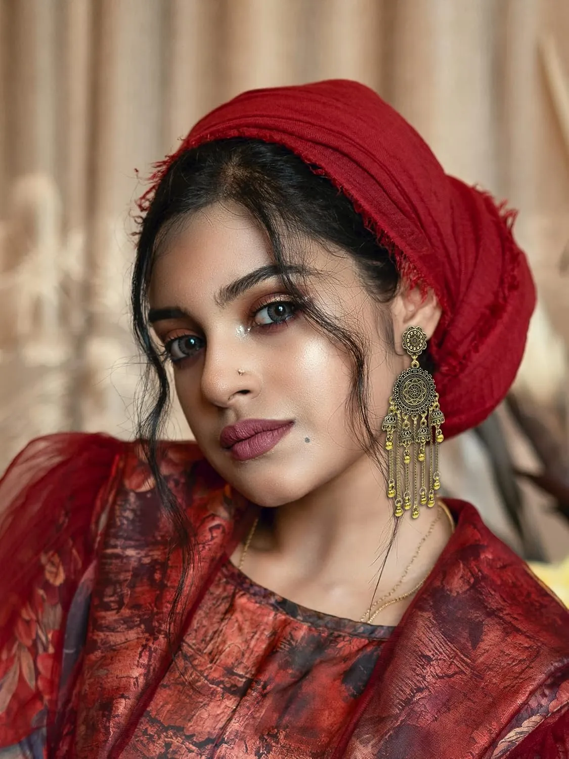 Gold Indian Earrings Traditional Jhumka Earrings Vintage Ethnic Long Dangle Earring Jewelry Gifts for Women