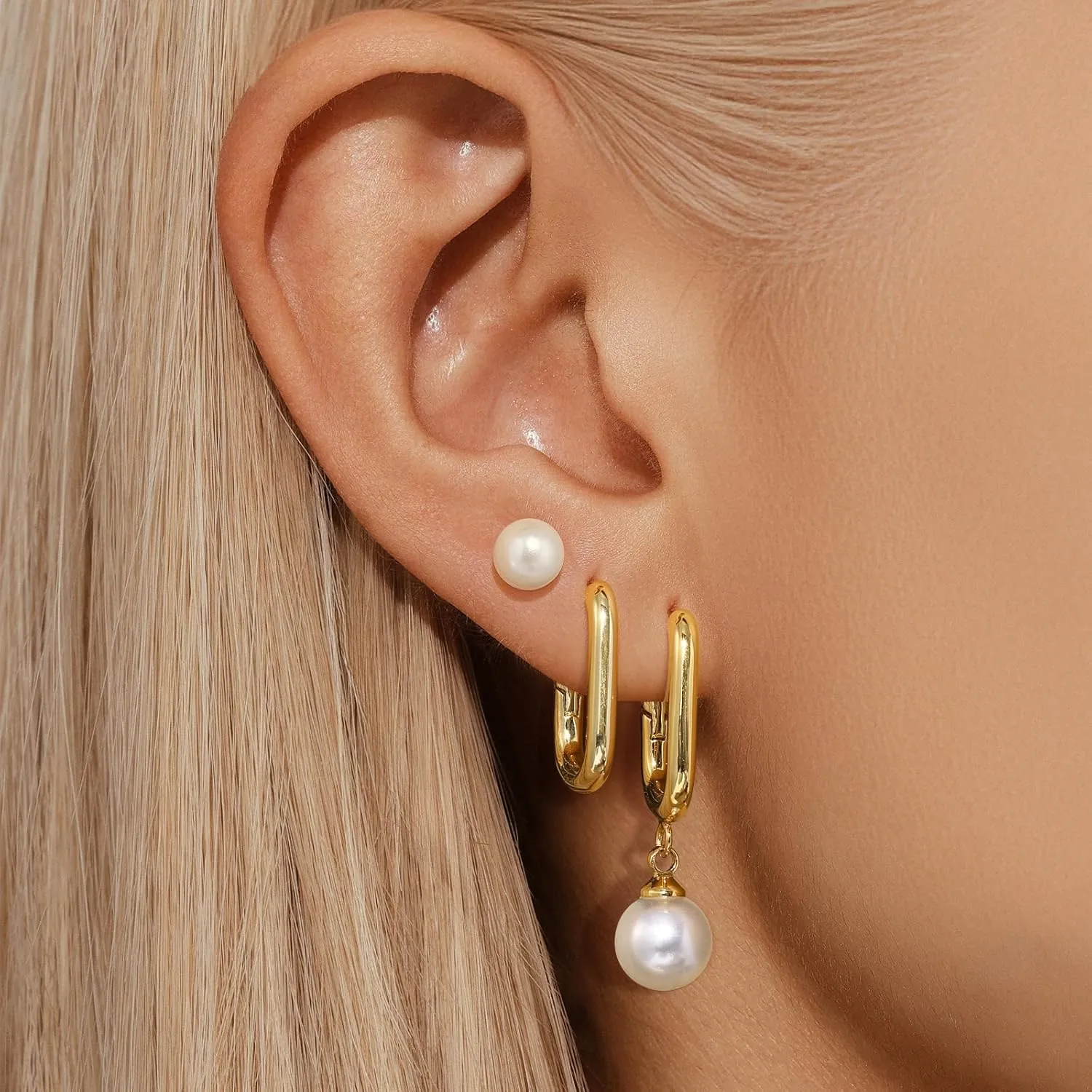 Gold Pearl Earrings Set for Women, Pearl Hoop Dangle Drop Earrings, Dainty 14K Gold Plated Hypoallergenic Earring Stacks, Jewelry Gifts for Women/MomTrendy 2025