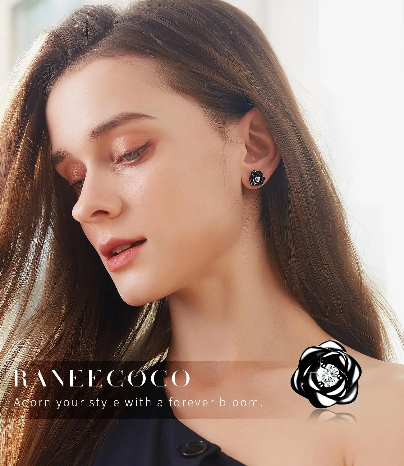 Gold Plated Sterling Silver Rose Flower Earring Studs, Hypoallergenic & Nickel Free Earrings for Women