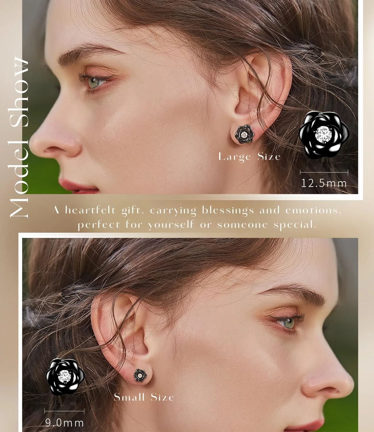 Gold Plated Sterling Silver Rose Flower Earring Studs, Hypoallergenic & Nickel Free Earrings for Women