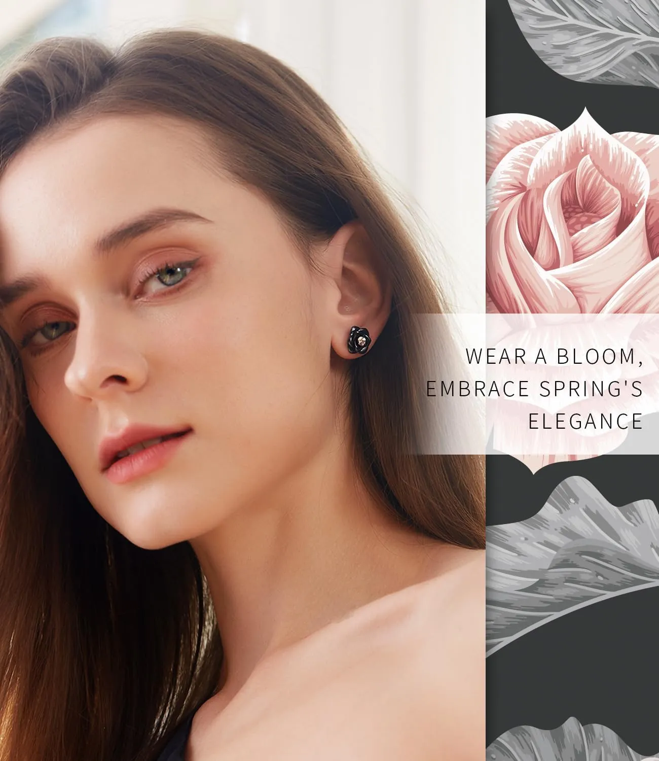 Gold Plated Sterling Silver Rose Flower Earring Studs, Hypoallergenic & Nickel Free Earrings for Women
