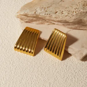 Gold Rectangle Earrings for Women, 18k Gold Statement Earrings Chunk Textured Stud Earrings, Square Drop Earring Minimalist Geometric Earrings for Women(H-Trapezoidal)