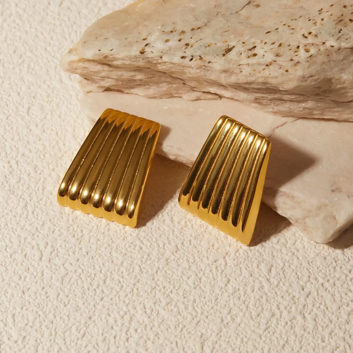 Gold Rectangle Earrings for Women, 18k Gold Statement Earrings Chunk Textured Stud Earrings, Square Drop Earring Minimalist Geometric Earrings for Women(H-Trapezoidal)
