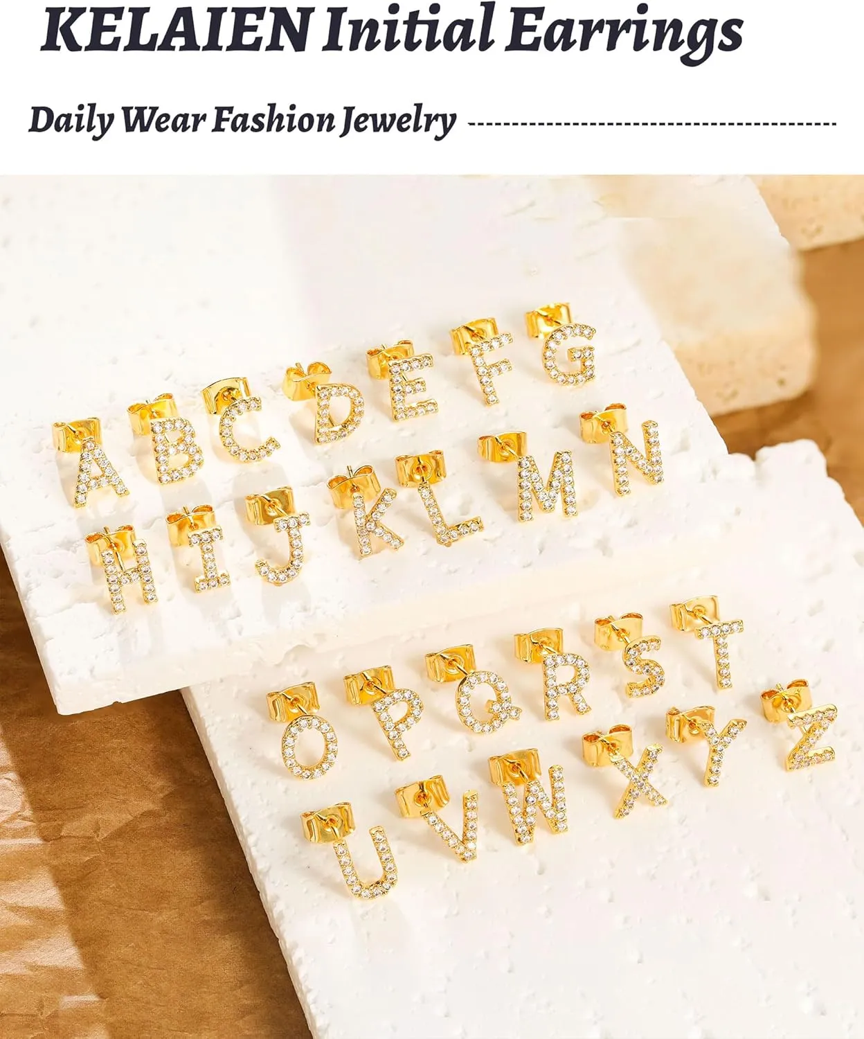 Gold Stud Earrings for Women 925 Sterling Silver Hypoallergenic Initial Letter Earrings 14K Gold Plated Cubic Zirconia Studs Earring Trendy Cute Dainty Diamond Jewelry Gift