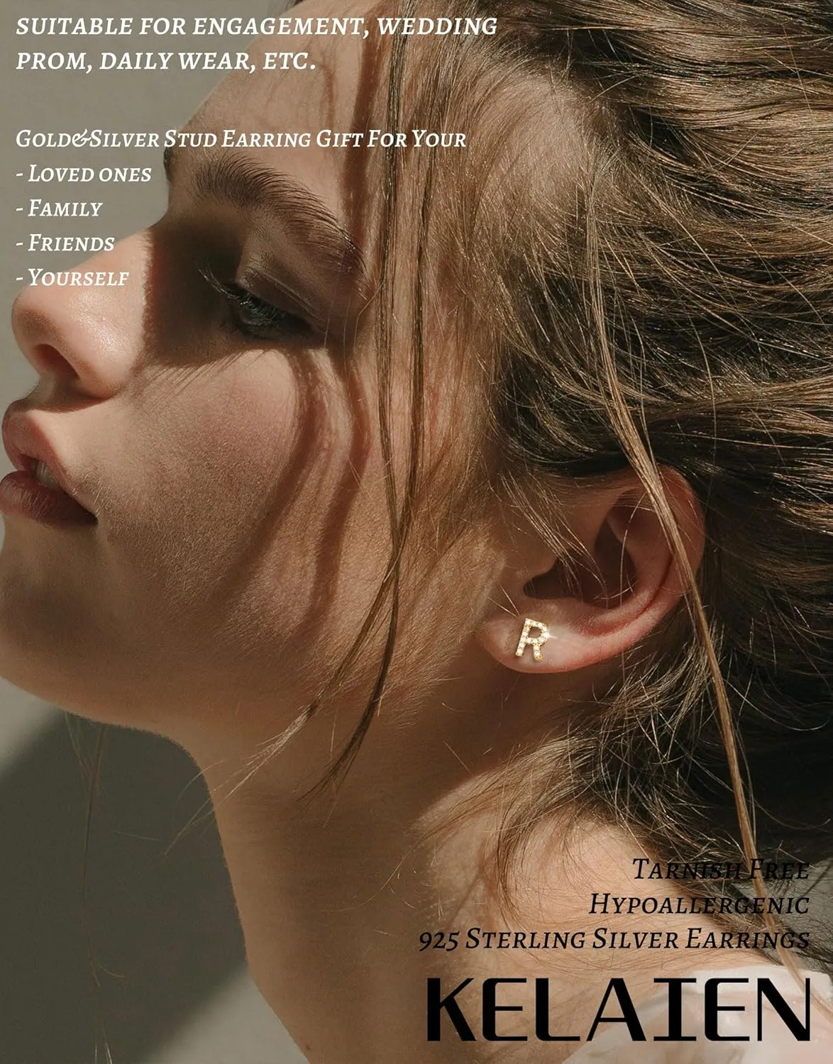 Gold Stud Earrings for Women 925 Sterling Silver Hypoallergenic Initial Letter Earrings 14K Gold Plated Cubic Zirconia Studs Earring Trendy Cute Dainty Diamond Jewelry Gift