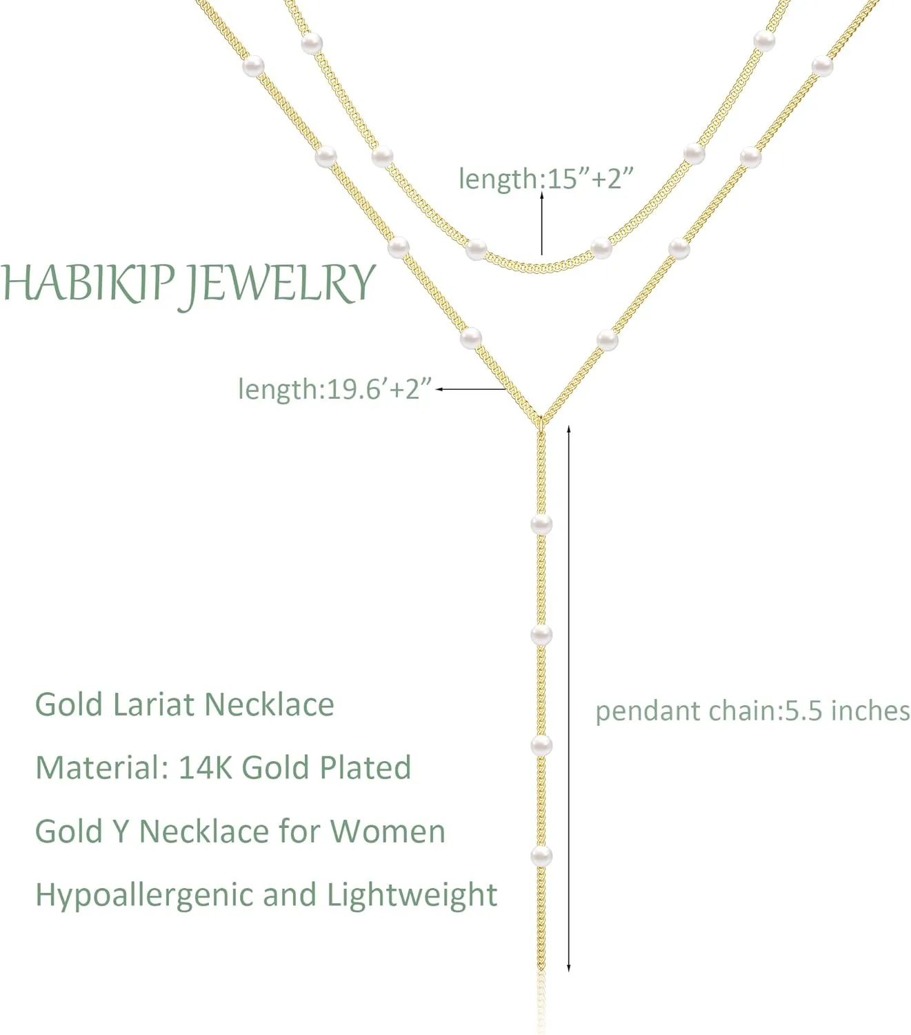 Gold/Silver Plated Necklace for Women, Dainty Layered Long Necklaces for Women Trendy Simple Beaded Chain Y Necklace Waterproof Jewelry Gifts