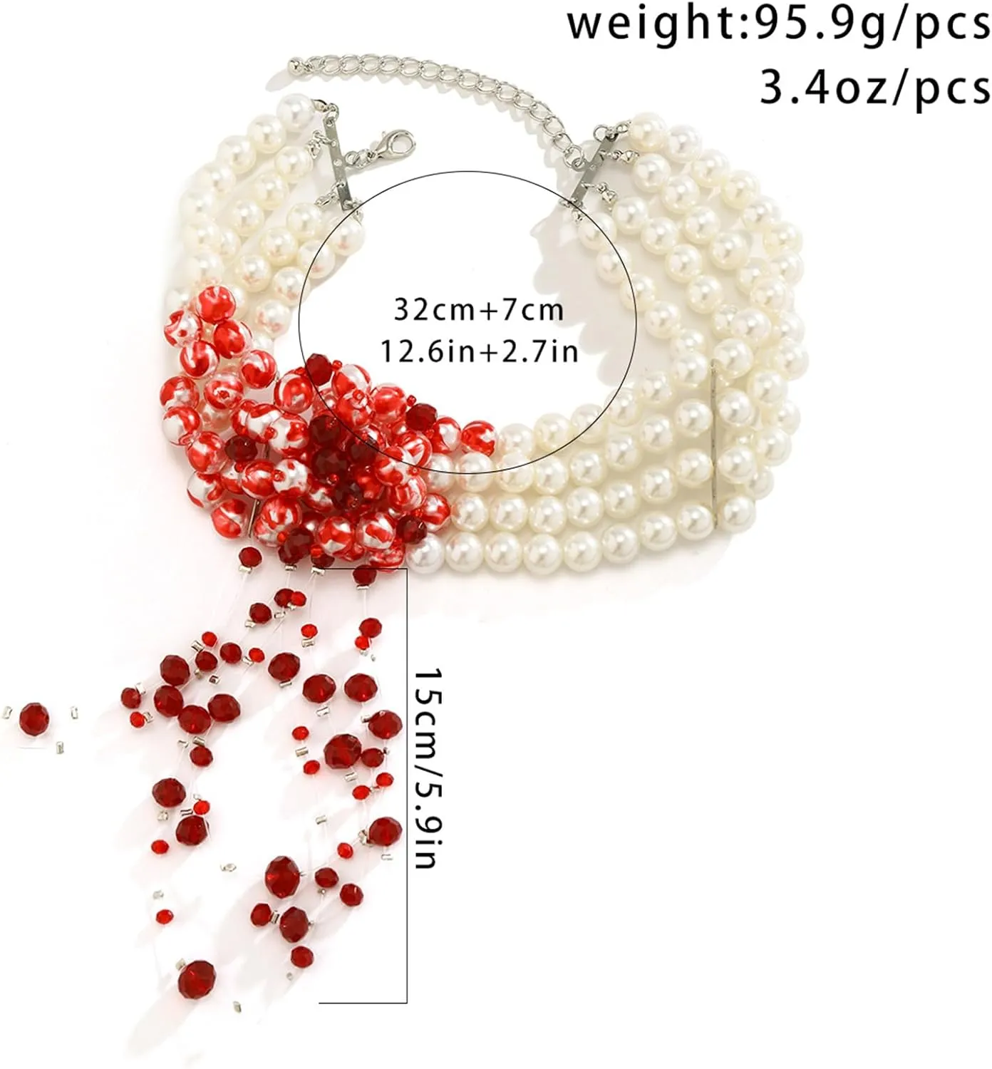 Gothic Blood Pearl Necklace for Women, Adjustable Dripping Blood Choker Layered Bleeding Pearls Necklaces Punk Bloody Tassel Clavicle Halloween Jewelry