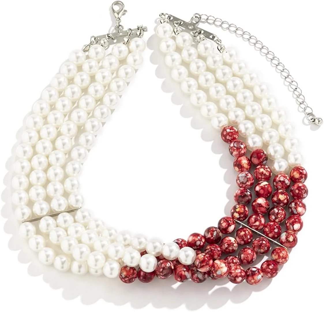 Gothic Blood Pearl Necklace for Women, Adjustable Dripping Blood Choker Layered Bleeding Pearls Necklaces Punk Bloody Tassel Clavicle Halloween Jewelry