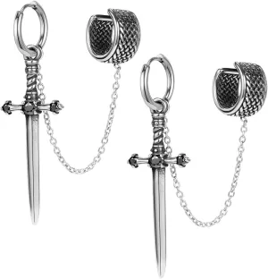 Gothic Dragon Sword Skull Scorpion Octopus Snake Alien Facehugger Stud Earrings Ear Cuff Retro Punk Rock Earrings for Men Women Stainless Steel Dangle Drop Earrings Jewelry Gifts