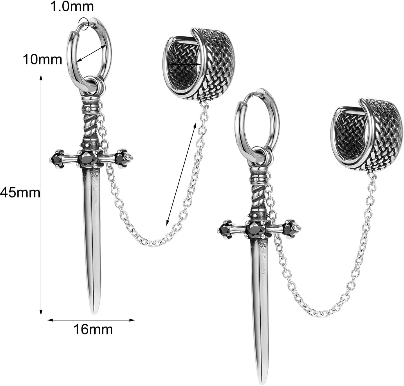 Gothic Dragon Sword Skull Scorpion Octopus Snake Alien Facehugger Stud Earrings Ear Cuff Retro Punk Rock Earrings for Men Women Stainless Steel Dangle Drop Earrings Jewelry Gifts