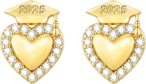 Graduation Gifts Gold Silver Earrings for Women Class of 2025 - High School College Graduation Gift for Her Friends 14k Gold Plated Silver Stud Earrings