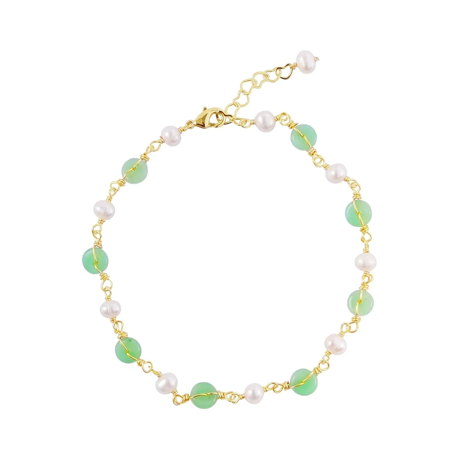 Green Hetian Jade Anklet for Women, Pearls Anklet Adjustable Anklet, Anklet Bracelets for Women, Handmade Jade Jewelry Gift for Women Girls, Christmas Gift for Her (14K Gold Plated)