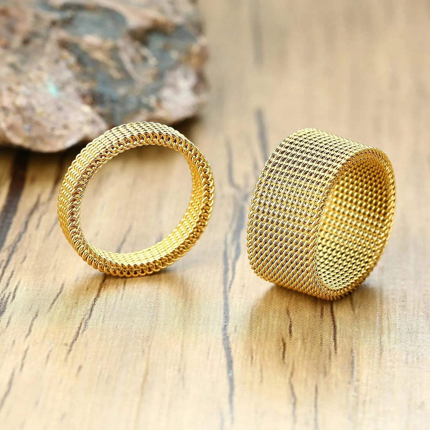 Gualiy Couple Rings Set Stainless Steel 4/10MM Hollow Mesh Band Valentines Day Couples Rings Gold Rings Size 5-12