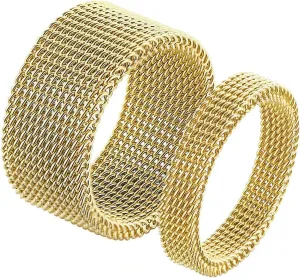 Gualiy Couple Rings Set Stainless Steel 4/10MM Hollow Mesh Band Valentines Day Couples Rings Gold Rings Size 5-12