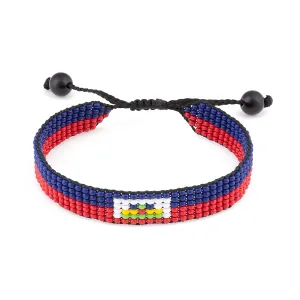 Haiti Flag Bracelet: Handmade Bracelet,Adjustable Beaded Boho-Style Rope Bangle with Patriotic Design